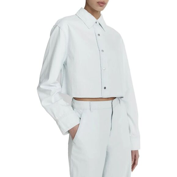 Vince Spring Cotton Twill Cropped Snap Shirt in Celestine Light Blue size M - Picture 15 of 16